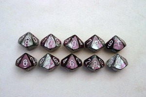 Chessex: CHX 26232 Gemini Polyhedral Purple-Steel/White Set of Ten d10s