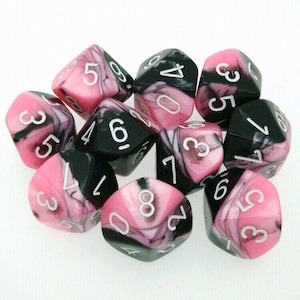 Chessex: CHX 26230 Gemini Polyhedral Black-Pink/White Set of Ten d10s