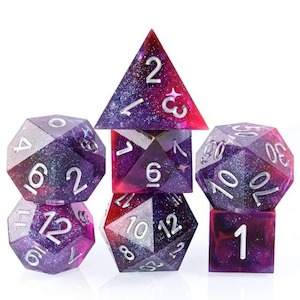 New Dice Shipment: RPG Dice | "Plum Sparkle" (Sharp Edged) | Set of 7