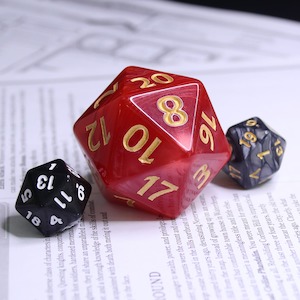 Oversize Dice: Huge d20 (40mm) | Red Pearl w/ Gold Ink
