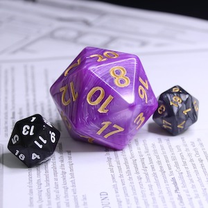 Oversize Dice: Huge d20 (40mm) | Purple Pearl w/ Gold Ink