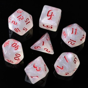 Acrylic Dice: RPG Dice | "Moonstone Thorns" Red Ink | Set of 7
