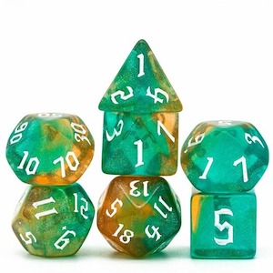 Acrylic Dice: RPG Dice | "Gaea Thorns" White Ink | Set of 7