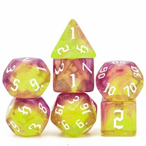 Acrylic Dice: RPG Dice | "Inferno Thorns" White Ink | Set of 7