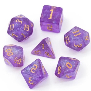 Acrylic Dice: RPG Dice | "Amethyst Thorns" Gold Ink | Set of 7