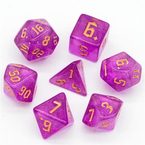 Acrylic Dice: RPG Dice | "Magenta Thorns" Gold Ink | Set of 7