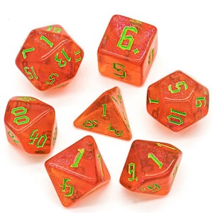 Acrylic Dice: RPG Dice | "Strawberry Thorns" Green Ink | Set of 7