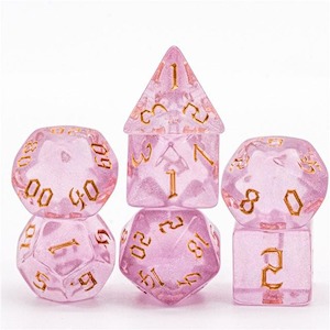 Acrylic Dice: RPG Dice | "Rosy Thorns" Gold Ink | Set of 7