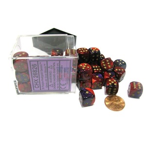 Dice 1: Chessex | d6 Dice Block | Acrylic | Gemini Purple-Red/gold 12mm d6 (36 Dice) (CHX 26826)