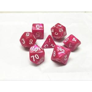 Dice For Trademe Listings: Polyhedral Dice Set | Acrylic | Pearl Rose Red (White Font) | Set of 7 (D0186)
