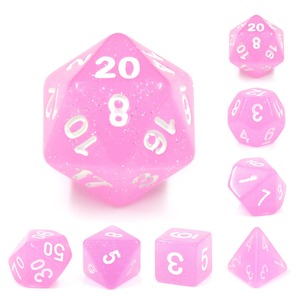 Hd Dice: Polyhedral Dice Set | Acrylic | Translucent Glitter Light Pink | Set of 7 (D0153)