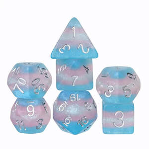 Polyhedral Dice Set | Resin | "Pride Flags" Transgender (Frosted) | Set of 7 (D0161)