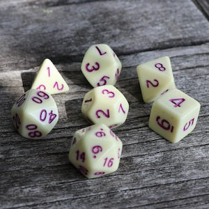 Polyhedral Dice Set | Acrylic | Pastel Eggshell (Magenta Ink) | Set of 7 (D0196)
