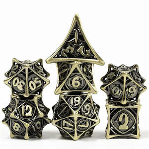 New Now In Stock: RPG Dice Set | Hollow Metal | "Spider Web" - Bronze | Set of 7 (D0249)