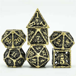 New Now In Stock: RPG Dice Set | Hollow Metal | "Dragon Shield" - Bronze | Set of 7 (D0240)