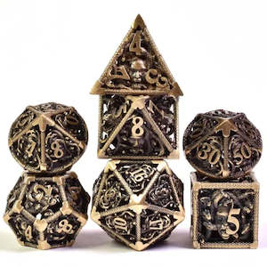 New Now In Stock: RPG Dice Set | Hollow Metal | "Medusa's Head" - Bronze | Set of 7 (D0236)