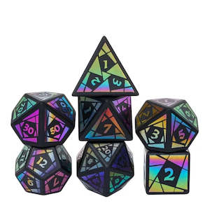 Polyhedral Dice Set | Gemstone | "Rainbow Obsidian" | Set of 7 (D0219)