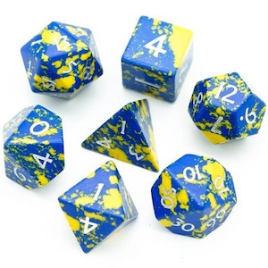 Gemstone Dice: Polyhedral Dice Set | Gemstone | Howlite Blue & Yellow | Set of 7 (D0213)