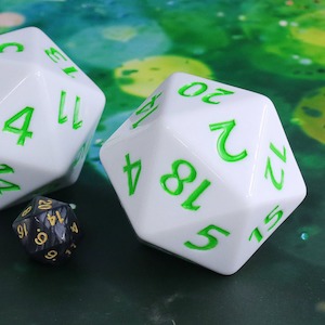 Oversize Dice: Colossal d20 (55mm) | White w/ Green Ink