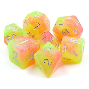 Polyhedral Dice Set | Acrylic | "Heat Shimmer" (Silver Ink) | Set of 7 (D0051)