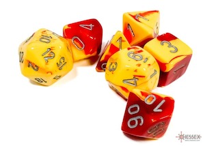 Chessex | Polyhedral Dice Set | Acrylic | Gemini Red-Yellow/silver (CHX 26450)