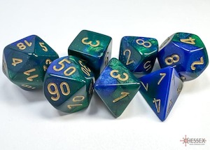 Chessex | Polyhedral Dice Set | Acrylic | Gemini Blue-Green/gold (CHX 26436)
