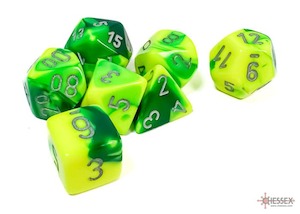 Chessex | Polyhedral Dice Set | Acrylic | Gemini Purple-Steel/white (CHX 26454)