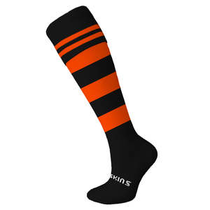 Hockey Socks: Hockey Socks Black Orange Stripes & Hoops