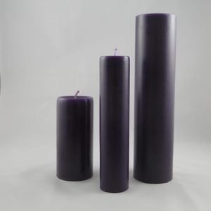 Products: Festival Slimline Candle-Lilac-48x210mm (Slim candle in middle). Made in NZ - Golden Glow Candles