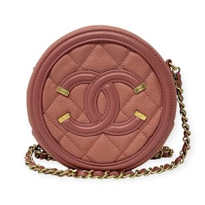 Chanel Quilted Caviar CC Filigree Round Crossbody Bag