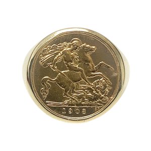 Products: 1908 Half Sovereign Ring In 9K and 22K Yellow Gold