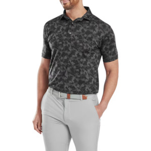 Golf Polos: FootJoy Men's Pop Camo Lisle Polo | Black/Grey