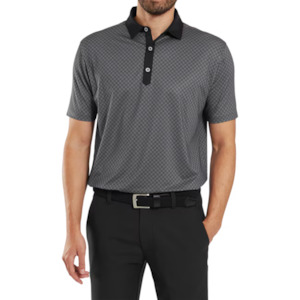 Golf Polos: FootJoy Men's Checker Print Lisle Polo | Black/Grey