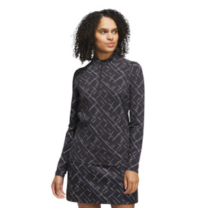 Adidas: Adidas Ultimate365 Printed Quarter-Zip Long-Sleeve Polo Shirt | Black/Powder Plum