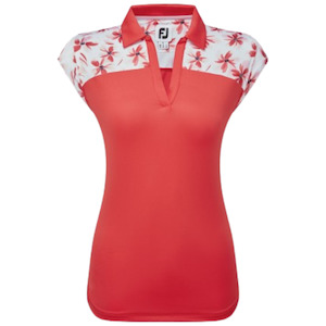 Womens Apparel: FootJoy Block Floral Trim Cap Sleeve Womens Shirt
