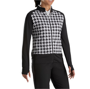 Womens Golf Pullovers: FootJoy Womens Full Zip Houndstooth Mid Layer Jacket Black/White