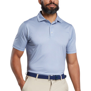 Golf Polos: FootJoy Men's Loop Print Lisle Polo | White/Skyway