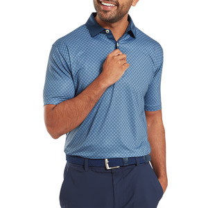 FootJoy Men's Checker Print Lisle Polo | Dark Denim/White