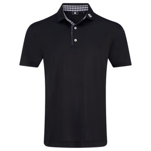 FootJoy Stretch Pique Solid Gingham Trim Men's Polo | Black