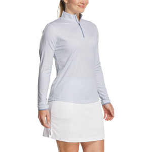Footjoy: FootJoy Quarter-Zip Long Sleeve Women's Sun Protection Shirt | White/Blue Stone