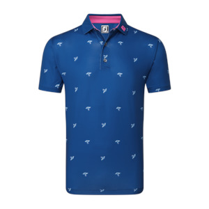 Footjoy: FootJoy Thistle Print Lisle Polo - Deep Blue