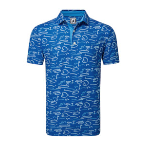 Footjoy: FootJoy Golf Course Doodle Pique Polo - Deep Blue