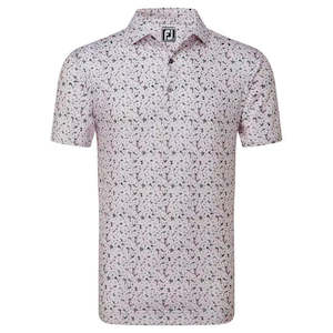Footjoy Primrose Print Lisle Polo - Light Pink/White/Gravel