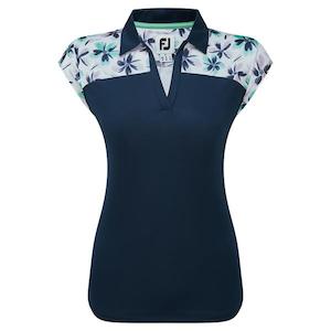 Footjoy Polos: Ladies Blocked Floral Print Cap Sleeve Polo Shirt
