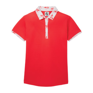 Footjoy: FootJoy Women's Floral Trim Short Sleeve Shirt - Red