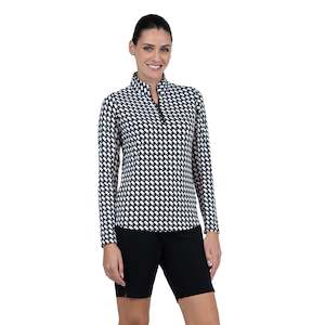 Ibkul: IBKUL Brooke Print Long Sleeve Mock Neck Top - White/Black