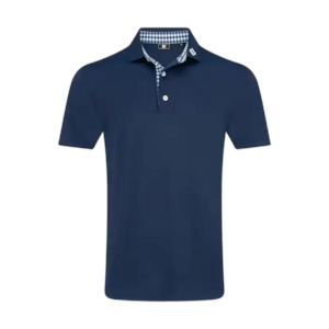 Footjoy Polos: FootJoy Men's Stretch Pique Gingham Trim Polo Shirt