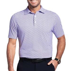 Golf Polos: IBKUL Men's Starburst Print Polo - Lavender/Black