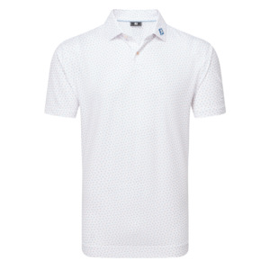 Footjoy Golf: FootJoy Men's Bounce Print Pique Polo - White/Orange/Blue
