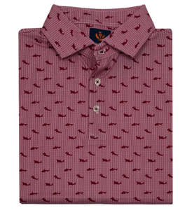 Golf Polos: Donald Ross Men’s Shark Print Polo - White/Merlot